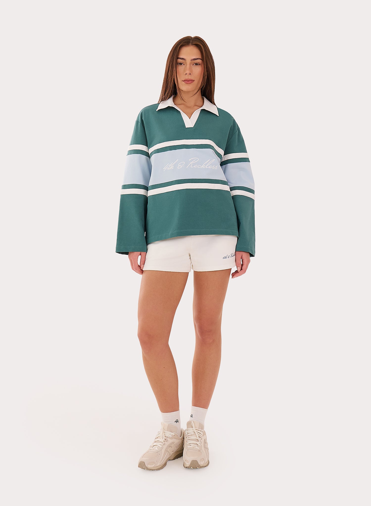 Green And Blue Stripe Panelled Branded Rugby Top